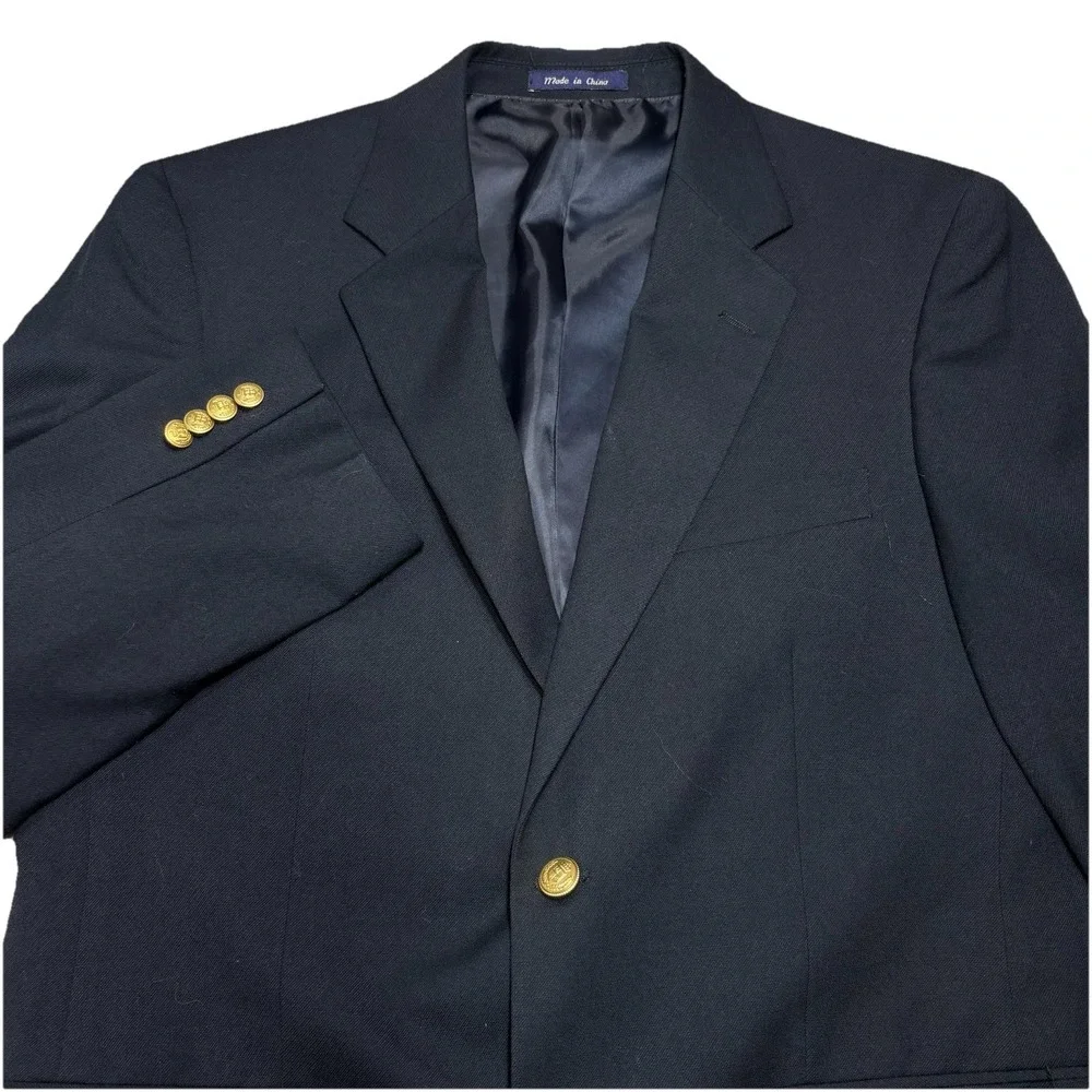 Alan Flusser Blazer Mens‎ 40S Black Two Button Gold Buttons Sport Coat Jacket